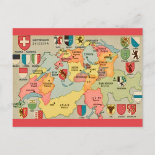 Vintage Switzerland Map Postcard