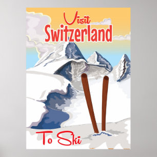 Vintage Switzerland Ski travel poster