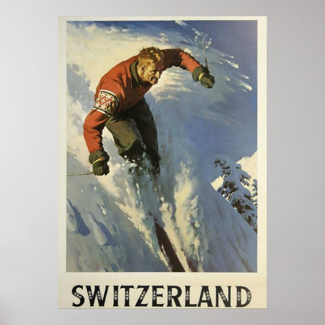 Vintage Switzerland Skiing Poster (Front)