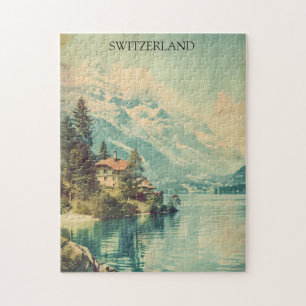 Vintage Switzerland Swiss Alps Mountain view Jigsaw Puzzle