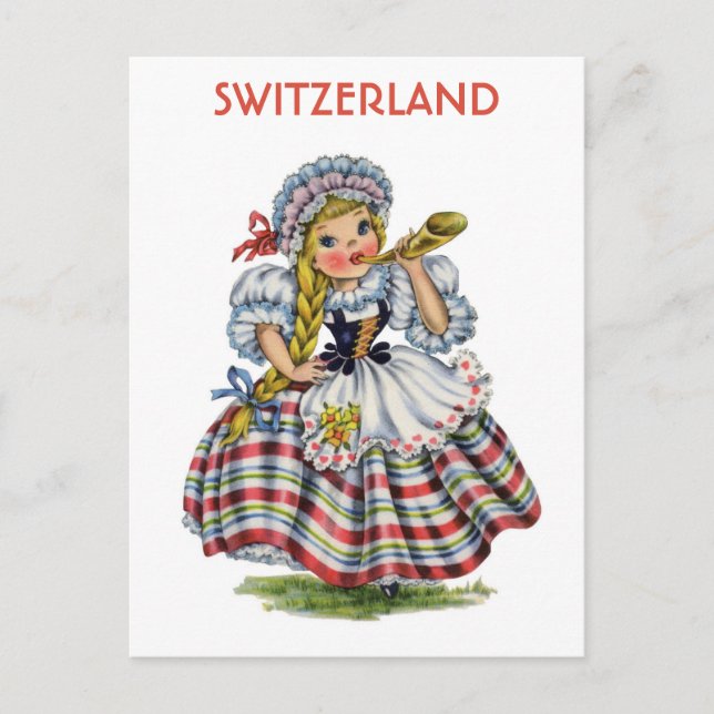 Vintage Switzerland Swiss Woman Travel Postcard (Front)