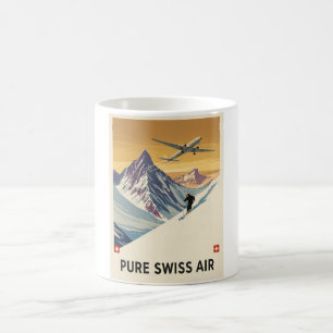 Vintage Switzerland Travel Pure Swiss Air Ski Art Coffee Mug