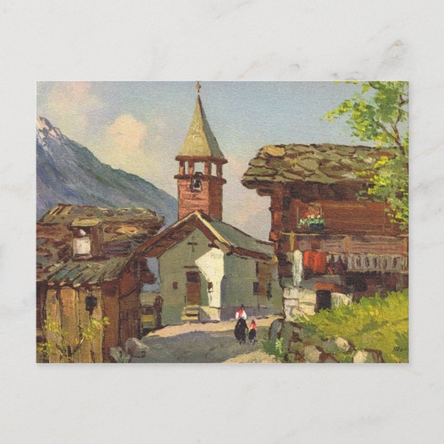 Vintage Switzerland   village in the Valais Postcard (Front)
