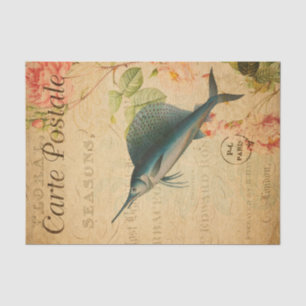 Vintage Swordfish Type Fish Floral French Tissue Paper