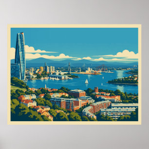Vintage Sydney Australia Cityscape Poster
