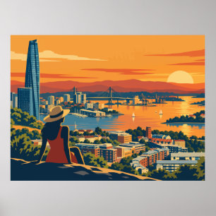  Vintage Sydney Sunset Cityscape  Poster