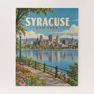 Vintage Syracuse New York Skyline Lakefront Jigsaw Puzzle