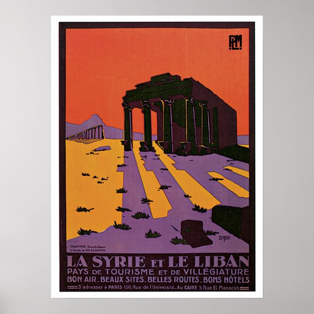 Vintage Syria (Palmyra) and Lebanon travel ad Poster (Front)