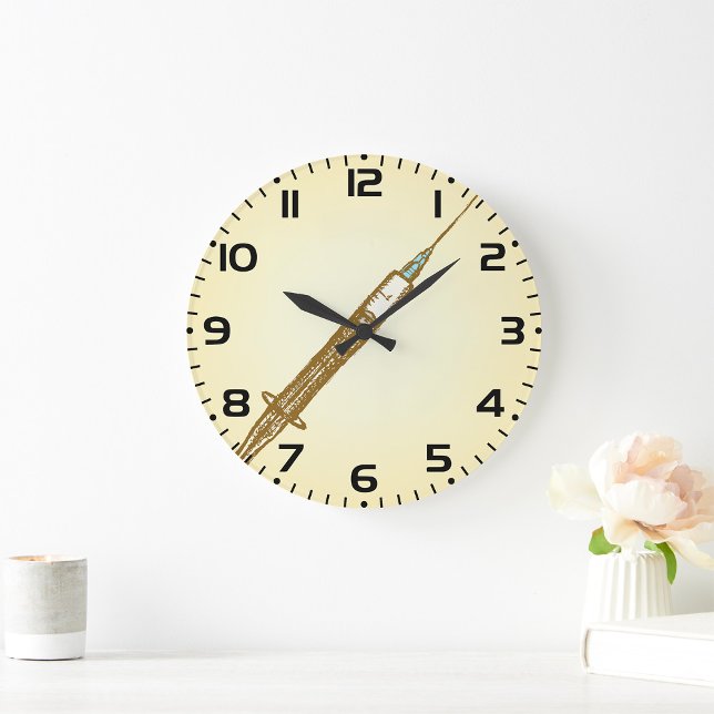 Vintage Syringe Medical Healthcare Sketch  Large Clock (Creator Uploaded)