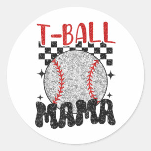 Vintage T-ball Mama Softball Mum Chequered Print M Classic Round Sticker