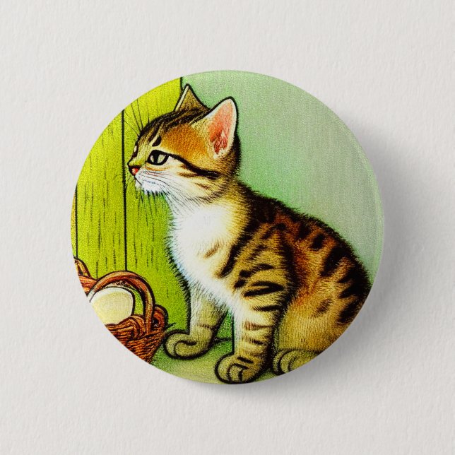 Vintage Tabby Cat Illustration 6 Cm Round Badge (Front)