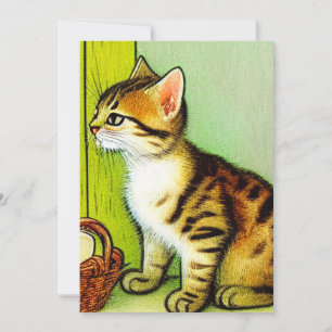 Vintage Tabby Cat Illustration Announcement