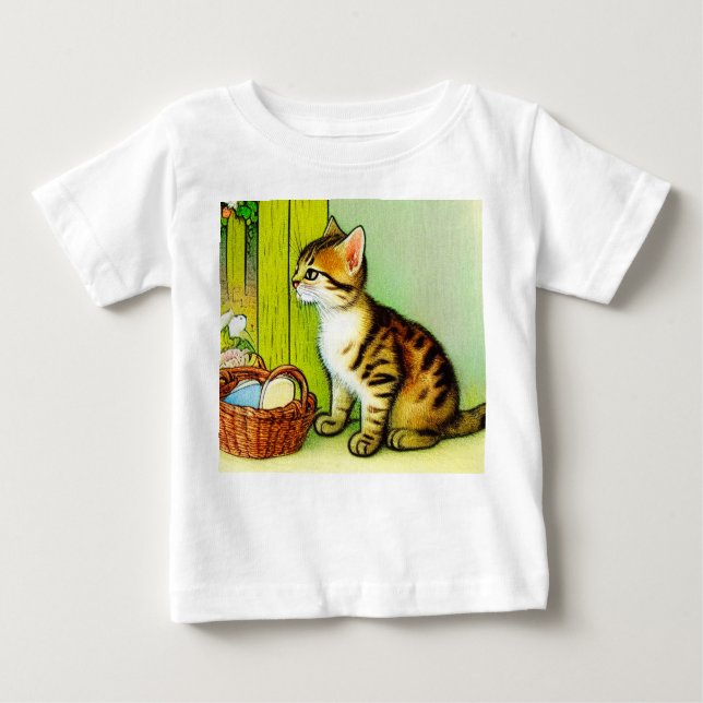 Vintage Tabby Cat Illustration Baby T-Shirt (Front)