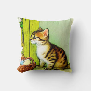 Vintage Tabby Cat Illustration Cushion