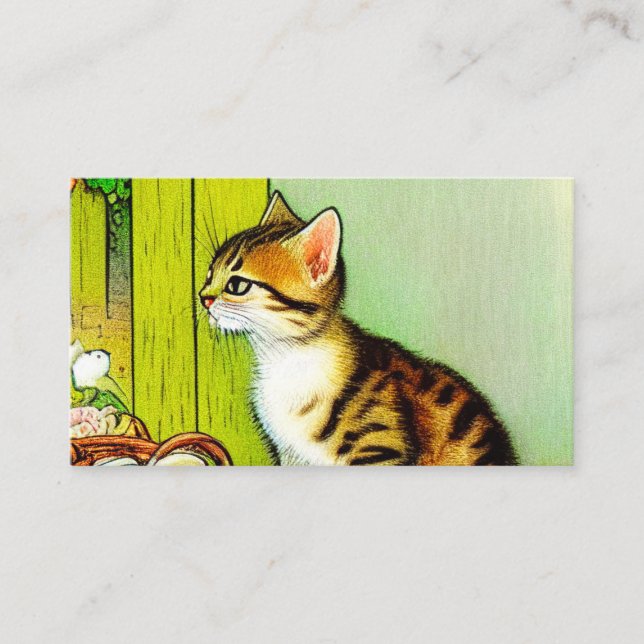 Vintage Tabby Cat Illustration Enclosure Card (Front)