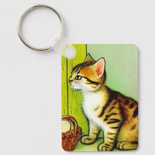 Vintage Tabby Cat Illustration Key Ring