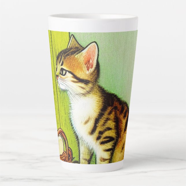 Vintage Tabby Cat Illustration Latte Mug (Front)
