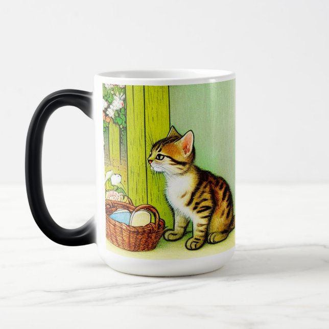 Vintage Tabby Cat Illustration Magic Mug (Left)