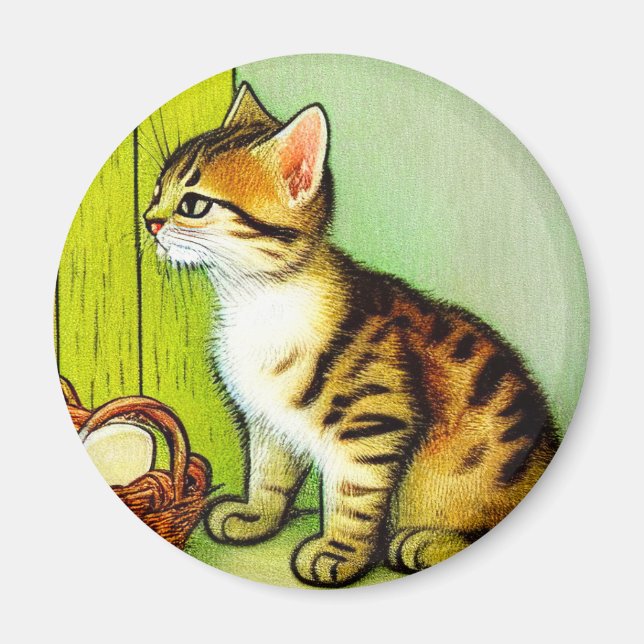 Vintage Tabby Cat Illustration Magnet (Front)
