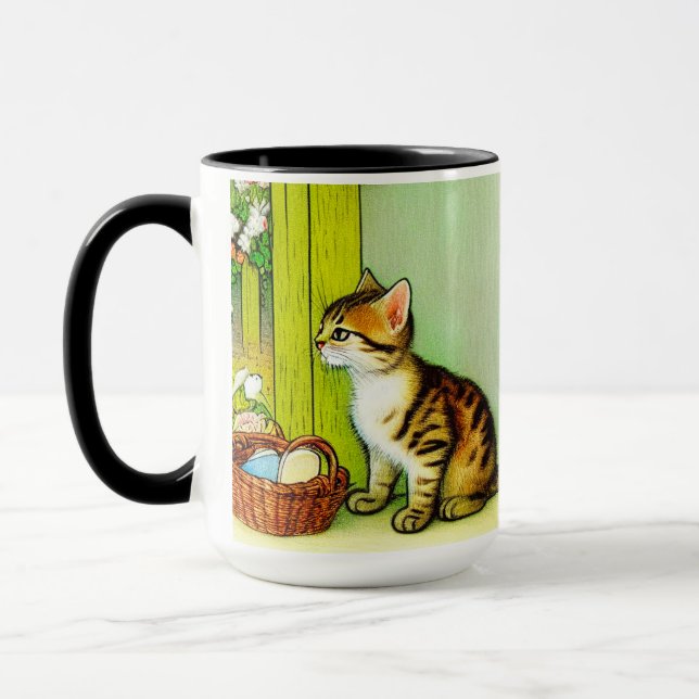 Vintage Tabby Cat Illustration Mug (Left)