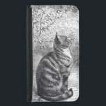Vintage Tabby Cat Ink Sketch Samsung Galaxy S5 Wallet Case<br><div class="desc">A cute black and white vintage drawing of a tabby cat sitting pretty and proud amongst some trees and grasses. Drawn in an ink sketch style.</div>