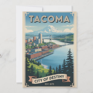 Vintage Tacoma Washington Retro Travel Holiday Card
