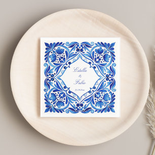 Vintage Talavera Azulejo blue tile wedding printed Napkin