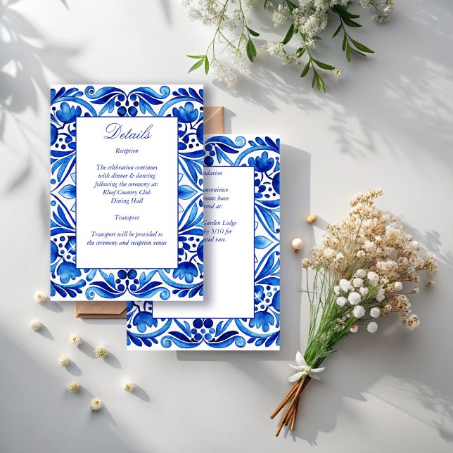 Vintage Talavera Azulejo blue tiles wedding Enclosure Card (Vintage Talavera Azulejo blue tiles Mexican Spanish wedding  details Enclosure Card)