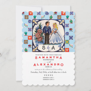 Vintage Talavera Unique B Mexican Tiles Wedding Invitation