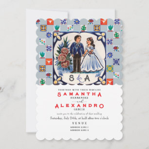 Vintage Talavera Unique Mexican Tiles Wedding Invitation