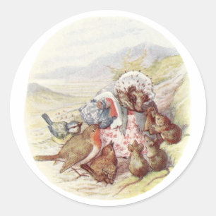 Vintage Tale of Mrs Tiggy Winkle Feeding th Birds Classic Round Sticker