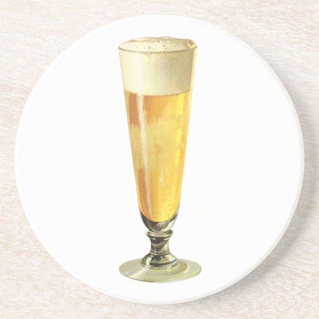Vintage Tall Frosty Draught Beer, Alcohol Beverage Coaster (Front)