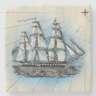 Vintage Tall Ship Maritime Illustration Stone Coaster