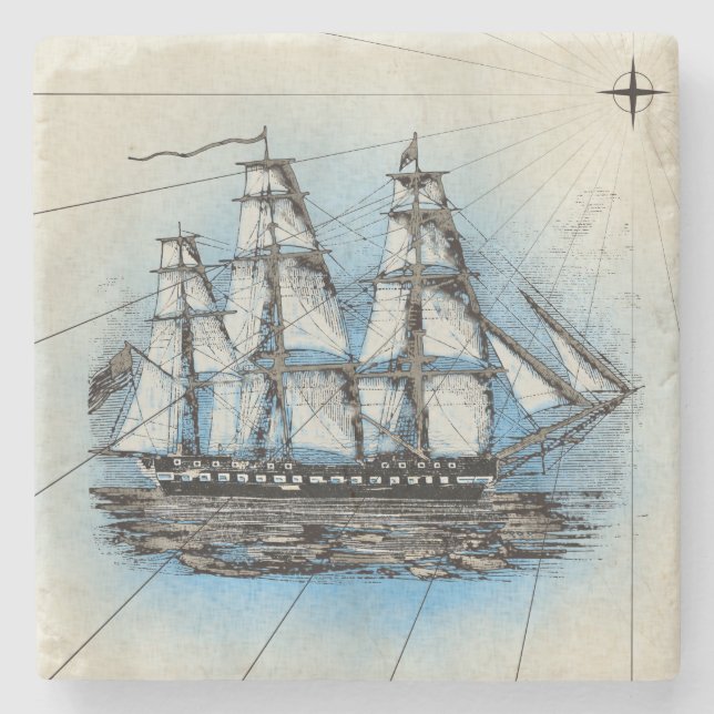 Vintage Tall Ship Maritime Illustration Stone Coaster (Front)