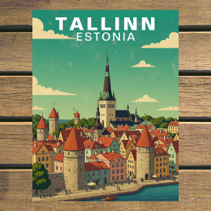Vintage Tallinn Estonia Medieval City Travel Postcard