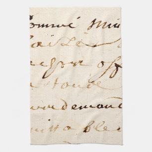Vintage Tan French Letter Script Parchment Tea Towel