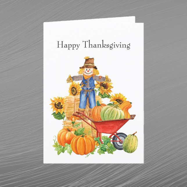 Vintage Tan Scarecrow Sunflower Thanksgiving Holiday Card (Creator Uploaded)