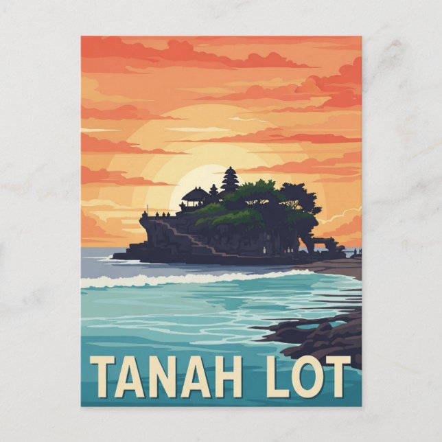 Vintage Tanah Lot Bali Indonesia Travel Postcard (Front)