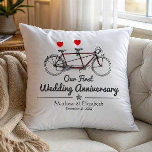 Vintage Tandem Bicycle Custom Wedding Anniversary Cushion