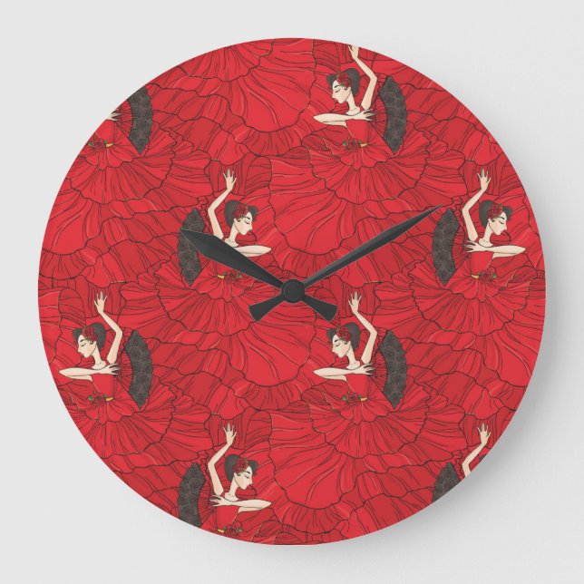 Vintage Tango Flamenco Dance Pattern Large Clock (Front)