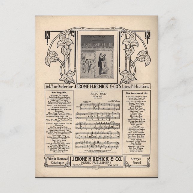Vintage Tango Sheet Music Postcard (Front)