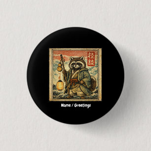 Vintage Tanuki Folklore Stamp Style Illustration 3 Cm Round Badge