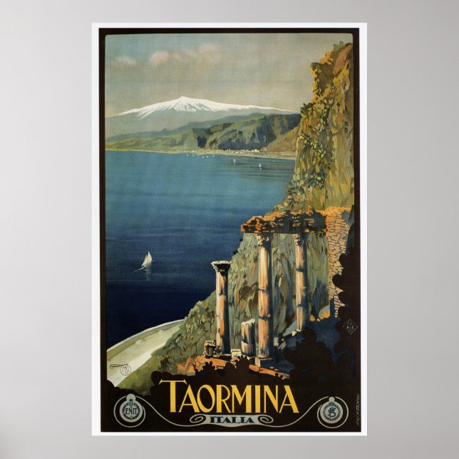 Vintage Taormina Sicily Italian travel ad Poster (Front)