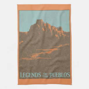 Vintage Taos Pueblos New Mexico, Travel Poster Art Tea Towel