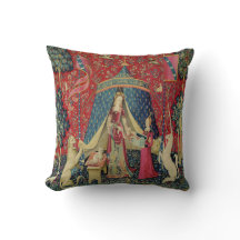 Vintage Tapestry Print Lady and Unicorn Pillow