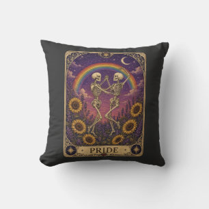 Vintage Tarot Card Pride Dancing Skeletons Sunflow Cushion