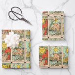 Vintage Tarot Cards Sun Moon Stars  Wrapping Paper Sheet<br><div class="desc">Trio of Sun,  Moon and Stars vintage tarot card illustrations in repeating pattern</div>