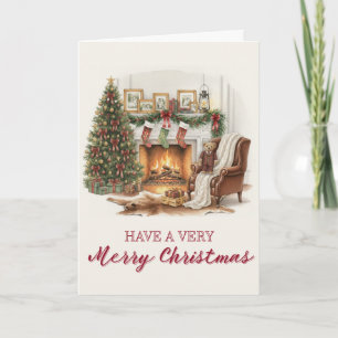 Vintage, Tartan Christmas Card with Teddy Bear