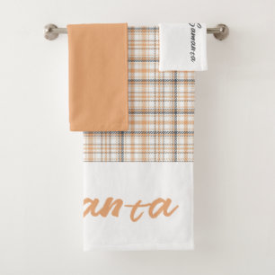 Vintage tartan pattern white grey white name bath towel set