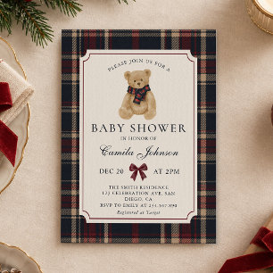 Vintage Tartan Teddy Bear Baby Shower Invitation